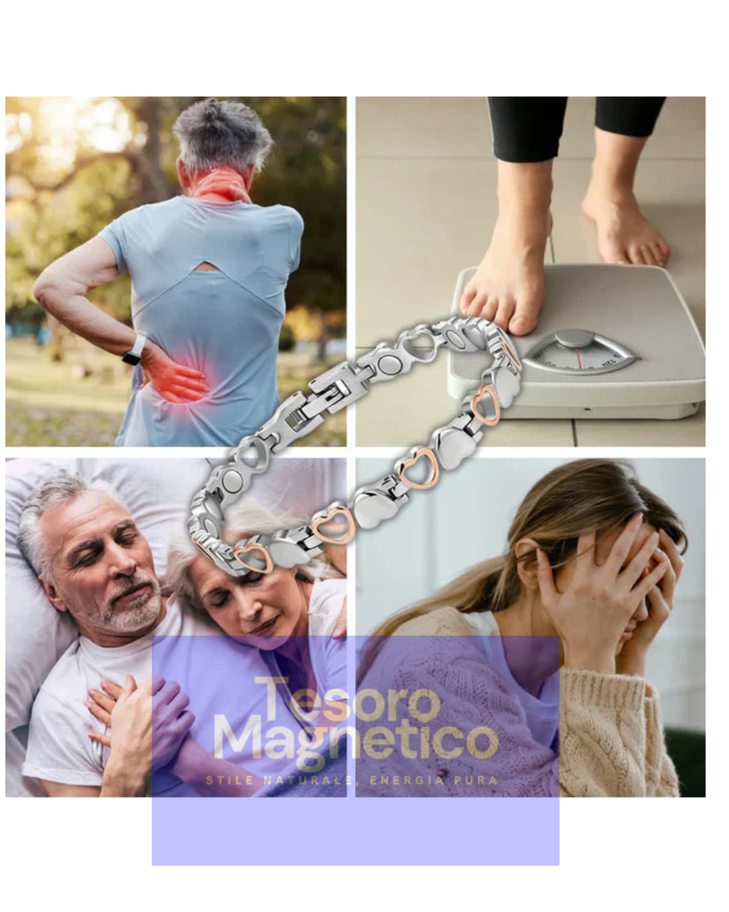 Bracciale a forma di cuore per terapia magnetica in acciaio al titanio