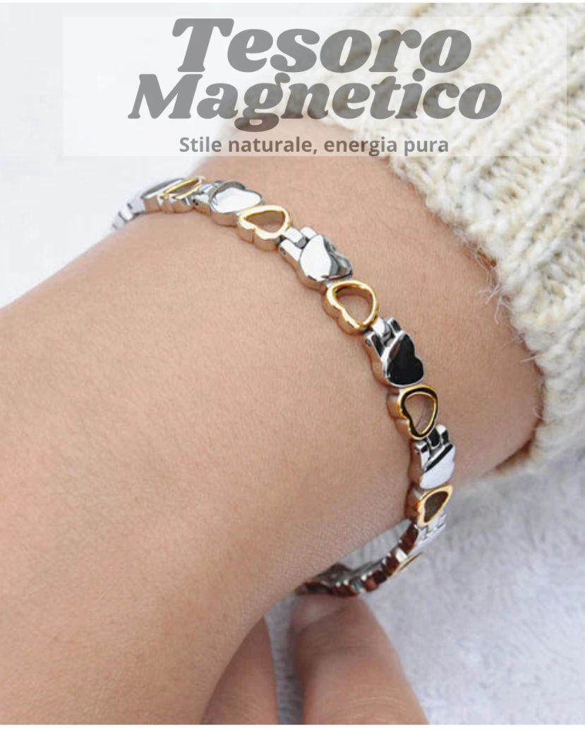 Bracciale a forma di cuore per terapia magnetica in acciaio al titanio