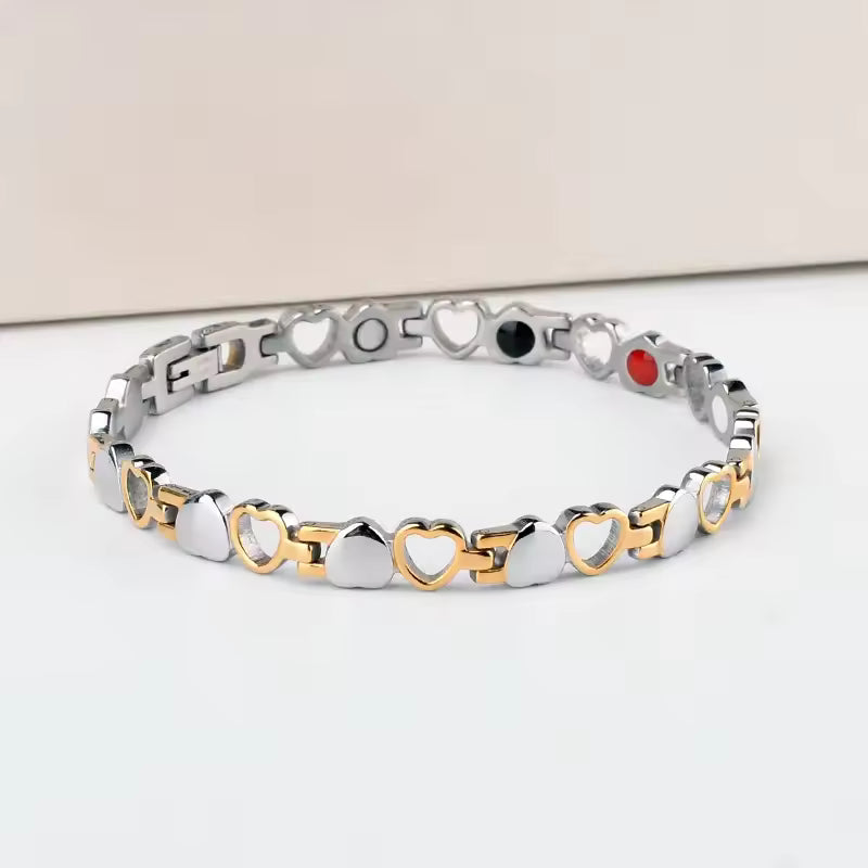 Bracciale a forma di cuore per terapia magnetica in acciaio al titanio