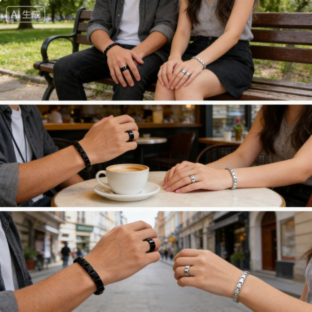 Bracciale magnetico a singola fila + Anello per coppia